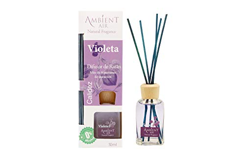 Ambientair Mikado Ambientador para Hogar, Aroma Violeta, Cristal, Morado, 6 x 6 x 19 cm