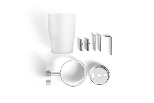 Ambrosya® | Exclusivo Titular de Cepillo de Dientes Hecho de Acero Inoxidable | Cuarto de baño Taza de baño Soporte de Vidrio Montaje Inodoro Pasta de Dientes (Acero Inoxidable (Cepillado))