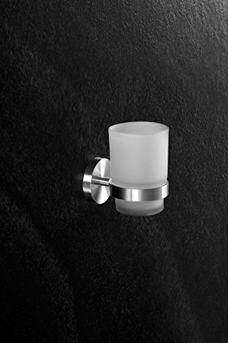 Ambrosya® | Exclusivo Titular de Cepillo de Dientes Hecho de Acero Inoxidable | Cuarto de baño Taza de baño Soporte de Vidrio Montaje Inodoro Pasta de Dientes (Acero Inoxidable (Cepillado))