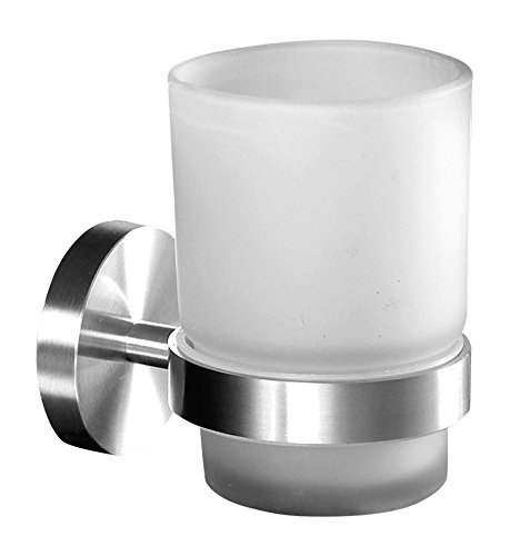 Ambrosya® | Exclusivo Titular de Cepillo de Dientes Hecho de Acero Inoxidable | Cuarto de baño Taza de baño Soporte de Vidrio Montaje Inodoro Pasta de Dientes (Acero Inoxidable (Cepillado))