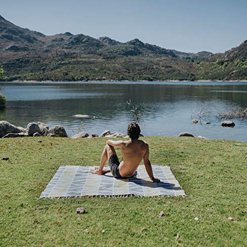 Amiaire Toalla de Playa XL Javea Amarilla & Gris - Toalla de Playa Gigante 100% algodón - Tamaño : 180 x 200 cm - Incluye Bolsa de Viaje - Secado rápido - Toalla de Playa fouta Doble