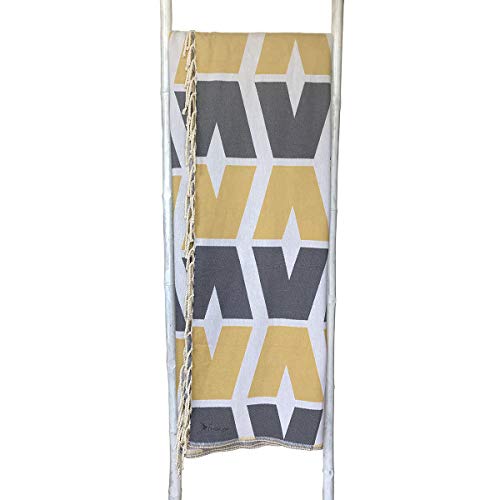 Amiaire Toalla de Playa XL Javea Amarilla & Gris - Toalla de Playa Gigante 100% algodón - Tamaño : 180 x 200 cm - Incluye Bolsa de Viaje - Secado rápido - Toalla de Playa fouta Doble