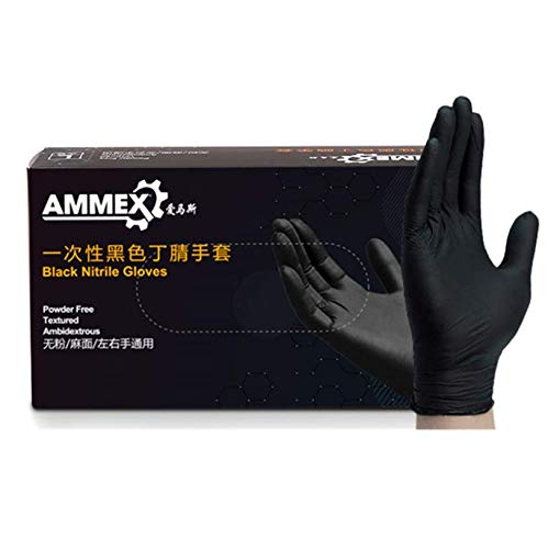 Ammex GlovePlus - Guantes de nitrilo, negros, sin látex, desechables, sin polvo (caja de 100)
