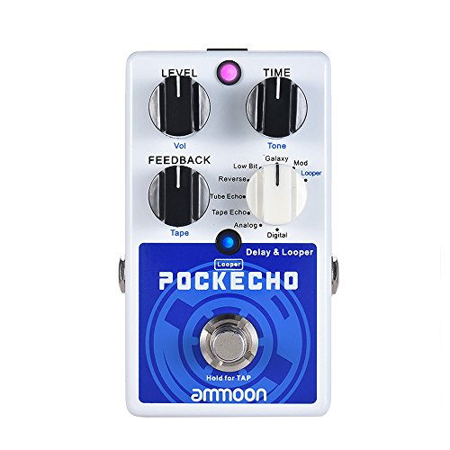 ammoon POCKECHO Demora y Looper Pedal de Efectos de Guitarra 8 Efectos de Retardo Max. 300s Loop Time Tap Tempo Function True Bypass (POCKECHO)