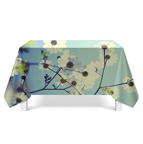 Amody Manteles Poliester de Mesa Comedor 90x140CM Flores Manteles Antimanchas Rectangular Cocina Blanco Azul Manteles de Tela Estilo 4
