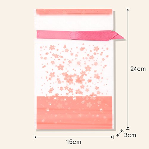 Amosfun 20pcs Bolsas de plástico para el Tratamiento de Violonchelo Bolsas de envasado de Dulces Bolsas de Lazo de Comida con Flor de Cerezo con Cintas