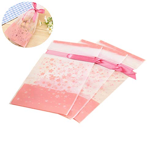 Amosfun 20pcs Bolsas de plástico para el Tratamiento de Violonchelo Bolsas de envasado de Dulces Bolsas de Lazo de Comida con Flor de Cerezo con Cintas