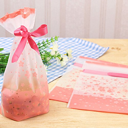 Amosfun 20pcs Bolsas de plástico para el Tratamiento de Violonchelo Bolsas de envasado de Dulces Bolsas de Lazo de Comida con Flor de Cerezo con Cintas