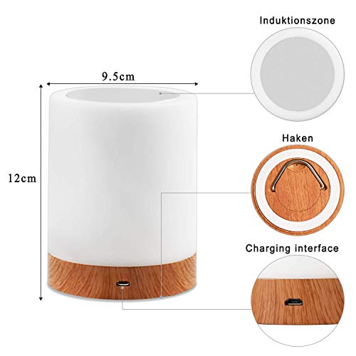 Amouhom Lámpara Nocturna de Control Táctil, lamparas de mesita de noche Portable con Batería Recargable, Lámparas para Dormitorio, 6 Colores Y 16 Cambiantes, el Mejor Regalo para Niños y Amigos