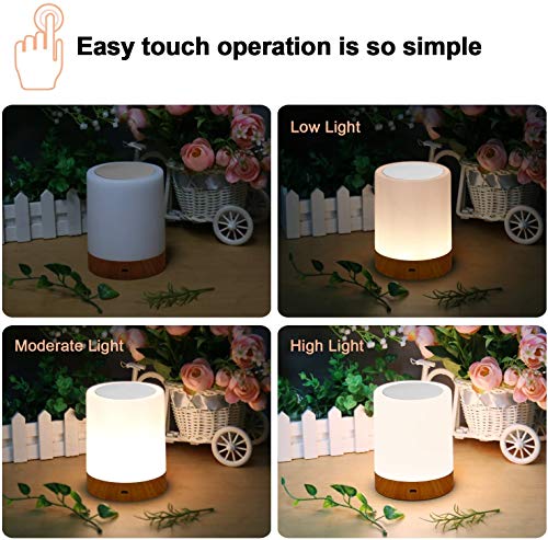 Amouhom Lámpara Nocturna de Control Táctil, lamparas de mesita de noche Portable con Batería Recargable, Lámparas para Dormitorio, 6 Colores Y 16 Cambiantes, el Mejor Regalo para Niños y Amigos
