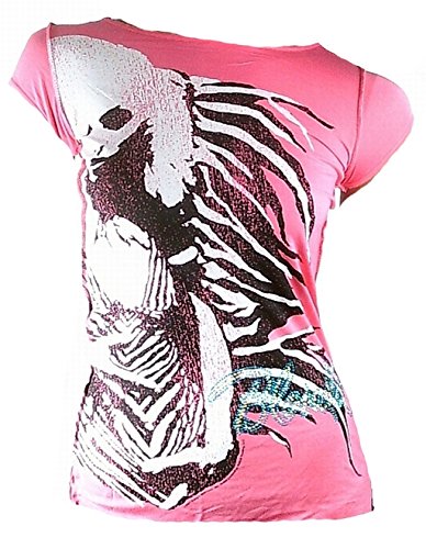 Amplified Camiseta de mujer viscosa Túnica Hot Pink Red oficial The Blondie Merchandise Debbie Harry Diamante Rock Star Vintage costuras exterior VIP Rockstar rosa S