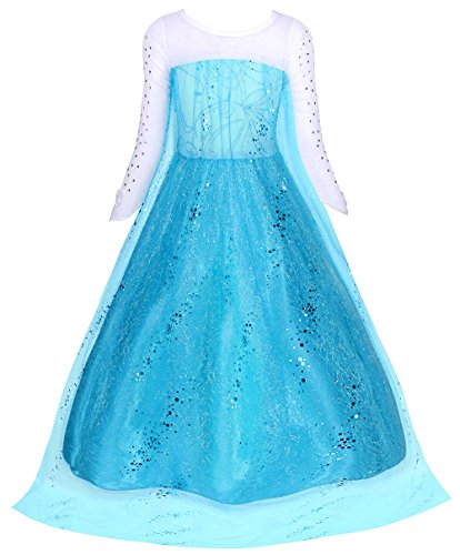 AmzBarley Disfraz Niña Princesa Manga Larga, Vestido Niña Fiesta Boda con Capa y 4pcs Accesorios Conjunto para Cosplay Halloween Navidad Carnaval Bautizo Ceremonia Cumpleaños Regalo Azul 01,4-5 Años