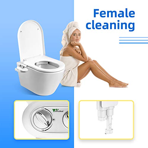 Amzdeal Bidés, Bidé de Agua Fría, Boquilla de autolimpieza de Bidet, Maquinaria no Eléctrica con Doble Perilla, Con soporte para teléfono móvil/BC-04 Blanco