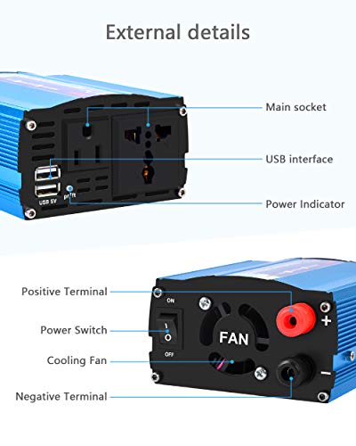 Amzyigou Inversor De Corriente 300W para Coche,Transformador De 12v A 220v, Inversor con 1 Toma Enchufe Y 2 Puertos USB De 3,1 para iPhone, iPad Y Tableta