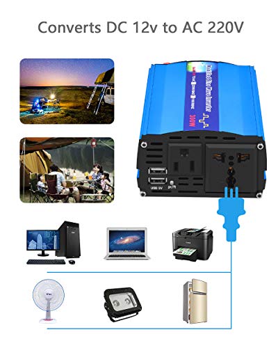 Amzyigou Inversor De Corriente 300W para Coche,Transformador De 12v A 220v, Inversor con 1 Toma Enchufe Y 2 Puertos USB De 3,1 para iPhone, iPad Y Tableta