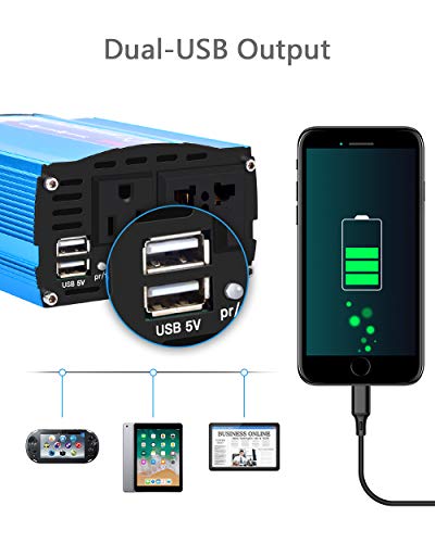 Amzyigou Inversor De Corriente 300W para Coche,Transformador De 12v A 220v, Inversor con 1 Toma Enchufe Y 2 Puertos USB De 3,1 para iPhone, iPad Y Tableta