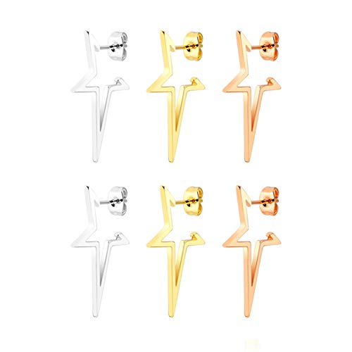 ANAZOZ Pendiente Mujer Hombre Titanio Multicolor 3Pares Estrella Hueca