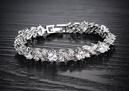 AnazoZ Pulsera de Mujer Pulsera de Tenis Para Mujer Cristal 18K Chapado en Oro Blanco Cubic Zirconia 17.5CM Blanco Link Brazalete