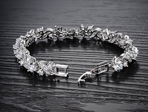 AnazoZ Pulsera de Mujer Pulsera de Tenis Para Mujer Cristal 18K Chapado en Oro Blanco Cubic Zirconia 17.5CM Blanco Link Brazalete