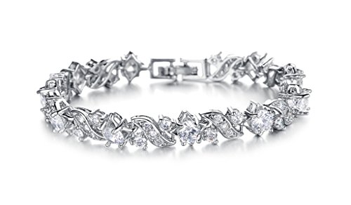AnazoZ Pulsera de Mujer Pulsera de Tenis Para Mujer Cristal 18K Chapado en Oro Blanco Cubic Zirconia 17.5CM Blanco Link Brazalete