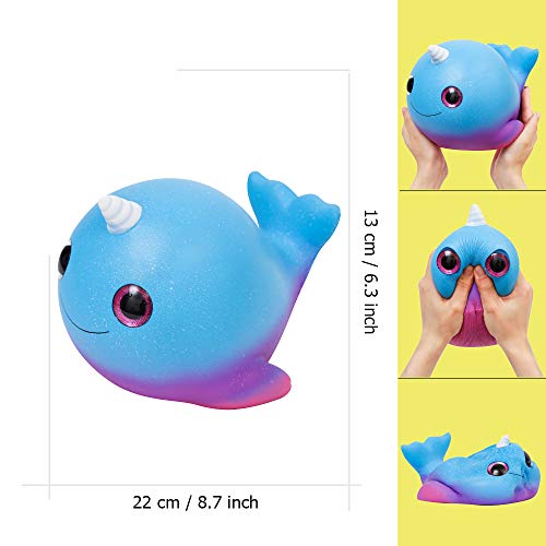 Anboor 8.7 Pulgadas Squishies de Ballena Jumbo Kawaii Narval Suave Lento Levantamiento Animal perfumado Ojos Grandes Squishies Unicornio Alivio del estr¨¦s de los Peces Juguetes para ni?os Accesorios