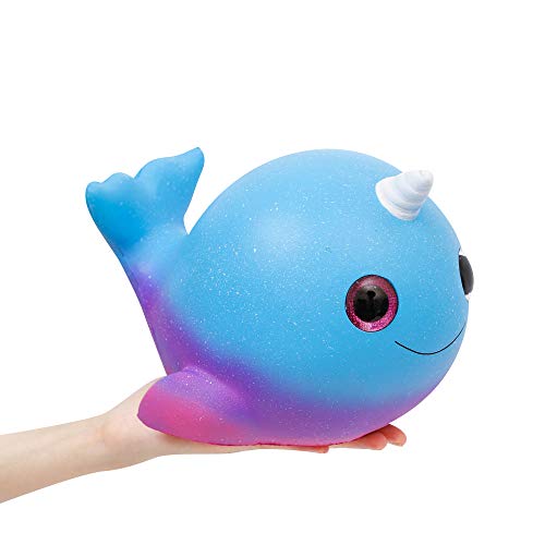 Anboor 8.7 Pulgadas Squishies de Ballena Jumbo Kawaii Narval Suave Lento Levantamiento Animal perfumado Ojos Grandes Squishies Unicornio Alivio del estr¨¦s de los Peces Juguetes para ni?os Accesorios