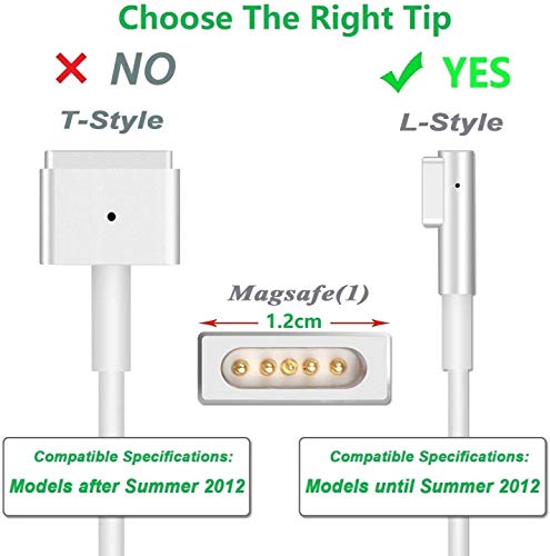 AndMore Cargador Compatible con MacBook Pro, Cargador MacBook 60W 1 Forma de L Adaptador de Corriente (para MacBooks Macbook Pro 11" & 13" Pulgadas, Antes de Mediados de 2012 2011 2010 2009)