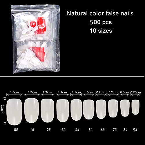 ANEWISH 500 Pcs White Artificial Fingernails False-Fingernails Art Nail Fake Nails Tips for DIY Nail Art and Nail Studios, 10 Sizes