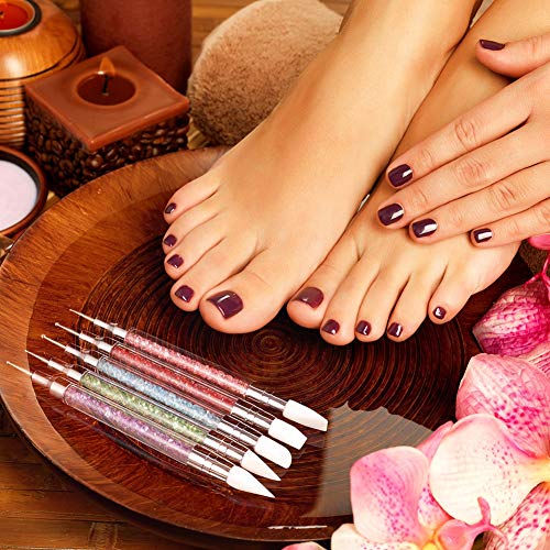 Angelikashalala - Juego de 5 pinceles de acrílico para manicura, de doble cabeza, de silicona, para mujer y niña