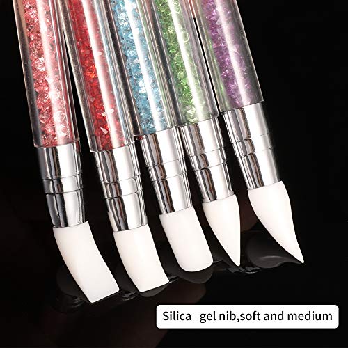 Angelikashalala - Juego de 5 pinceles de acrílico para manicura, de doble cabeza, de silicona, para mujer y niña