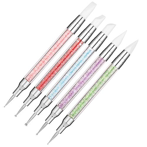 Angelikashalala - Juego de 5 pinceles de acrílico para manicura, de doble cabeza, de silicona, para mujer y niña