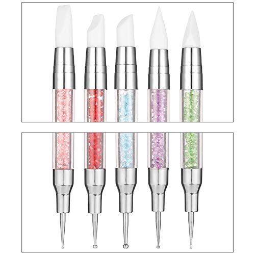 Angelikashalala - Juego de 5 pinceles de acrílico para manicura, de doble cabeza, de silicona, para mujer y niña