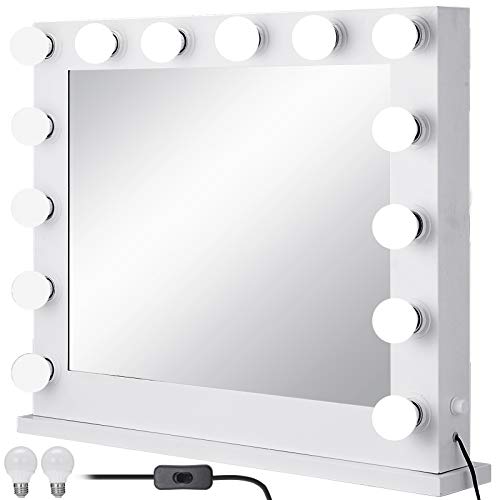 Anhon Espejo de Maquillaje con Luz 80x 65cm Espejo de Maquillaje con 14 Luces Led Espejo para Maquillaje con Estilo de Led Vanity Makeup Mirror Blanco