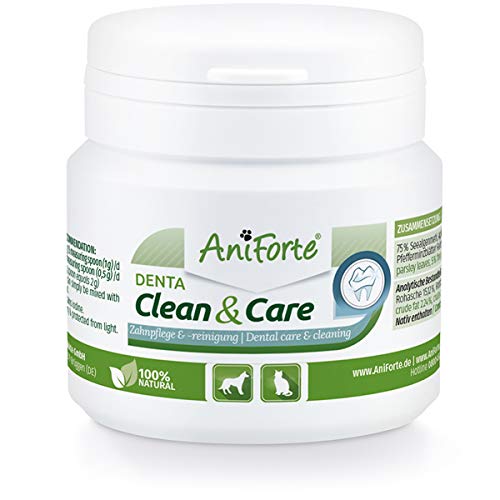 AniForte Denta Clean and Care Powder para Perros y Gatos 80g - Producto Natural para el Cuidado de los Dientes. Dientes Blancos, Aliento Fresco, Prevención de Placa, cuidado dental, polvo de dientes