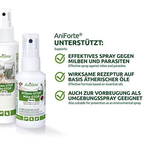 AniForte Spray antiácaros para Perros y Gatos 100 ml - Spray antiácaros para una Defensa eficaz contra Insectos y parásitos. Protección contra infestación de ácaros