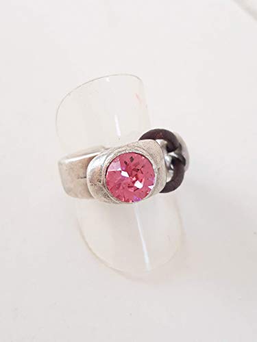 Anillo Ajustable Mujer Cuero y Zamak Bañado en Plata Cristal Swarovski Estilo uno de 50 Regalos para Ella Combinar con Pendientes Hippie a Juego Swaroski Regalo Mujer Anillo Cuero Anillo Rojo. Ibiza
