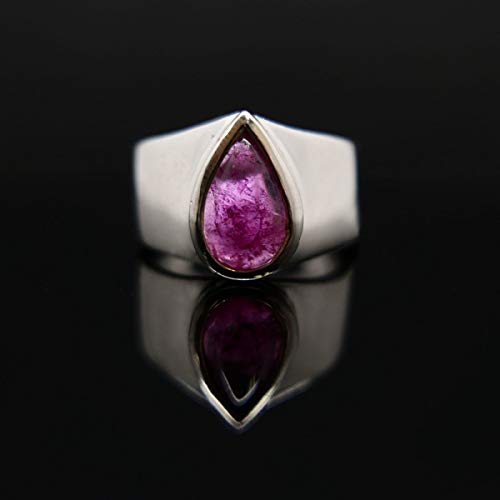 Anillo con Lágrima de Turmalina Sandía - Plata de Ley (A89) Minerales y Cristales, Belleza Energética, Meditacion, Amuletos Espirituales
