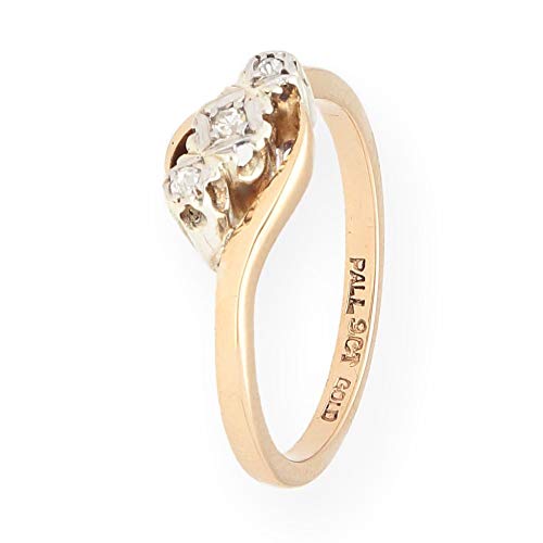 Anillo de oro amarillo antiguo de 9 quilates y diamante paladio de tres piedras (talla N 1/2)