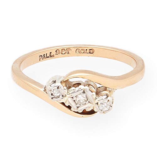 Anillo de oro amarillo antiguo de 9 quilates y diamante paladio de tres piedras (talla N 1/2)