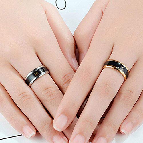 Anillos para monitor de temperatura, Termómetro digital Sensor de temperatura corporal Anillos inteligentes Anillos para amantes de la boda, Anillos de onda de acero de titanio de tamaño adecuado-go