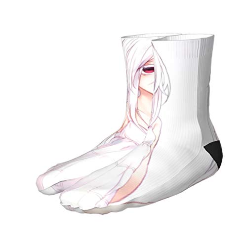 Anime Girls Long Haird RESS White Background White Hair Look Men's Cushion Crew Socks Athletic Running Socks Men Cotton