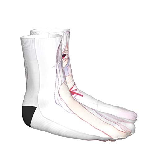 Anime Girls Long Haird RESS White Background White Hair Look Men's Cushion Crew Socks Athletic Running Socks Men Cotton