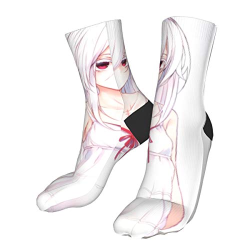 Anime Girls Long Haird RESS White Background White Hair Look Men's Cushion Crew Socks Athletic Running Socks Men Cotton