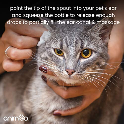 Animigo Limpiador de Oídos para Gatos y Perros | Limpiador Higiénico en Gotas para Limpiar Oídos y Orejas | Sin Alcohol y No Irritante | Aceite de Árbol de Té, Equinácea y Aloe Vera | 118ml