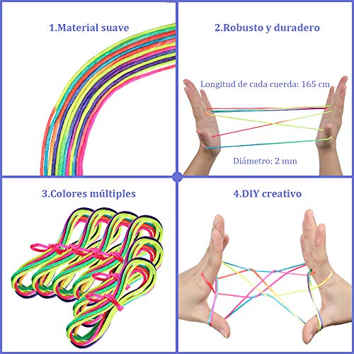 Anpro 12 PCS Cuerdas Rojas Coloridas,El Cordón Arcoíris, Juguetes de Cuerda de Dedo, 165 CM Largo,Regalos para Niños para Navidad, Fiesta de Cumpleaños