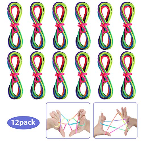 Anpro 12 PCS Cuerdas Rojas Coloridas,El Cordón Arcoíris, Juguetes de Cuerda de Dedo, 165 CM Largo,Regalos para Niños para Navidad, Fiesta de Cumpleaños