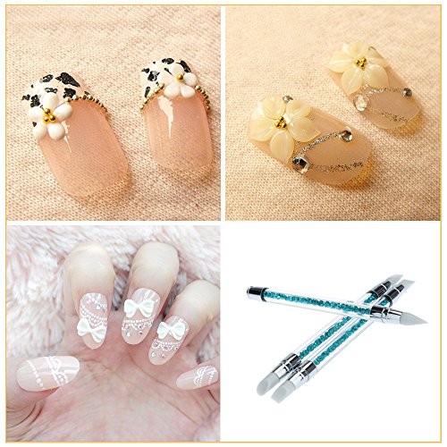 Anself 3pcs Acrílico Mango Rhinestone Clavo Arte Pinceles de Silicona Cabeza