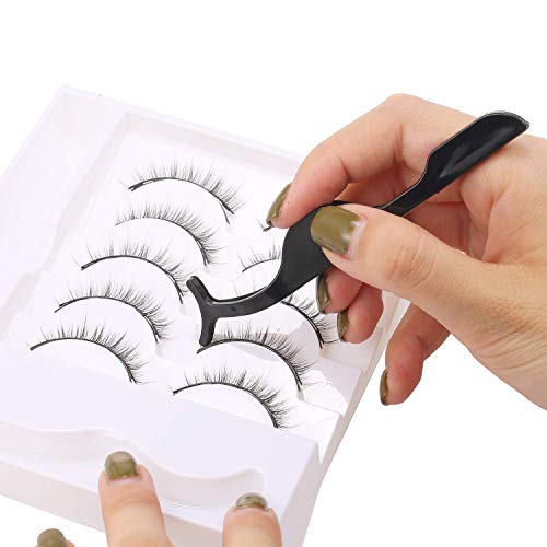 Anself 5 Pares Pestañas Postizas con Delineador de Ojos, Pestañas Postizas Magnéticas Naturales y Reutilizables con Delineador Impermeable + Pinzas