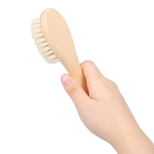 Anself Nuevo Bebé Cepillo de Pelo Peine Mango de Madera Recién Nacido Cepillo para el Cabello Infantil Peine de Lana Suave Cuero Cabelludo Masaje