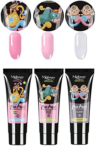 Anself Polygel Set, con Extensión de Uñas de Gel de 15 ml * 3 Colores, con Lápiz de Terapia de Luz de Taladro Azul, Cajón de Acero de Doble Cabezal y 100 Piezas de Bandejas de Uñas